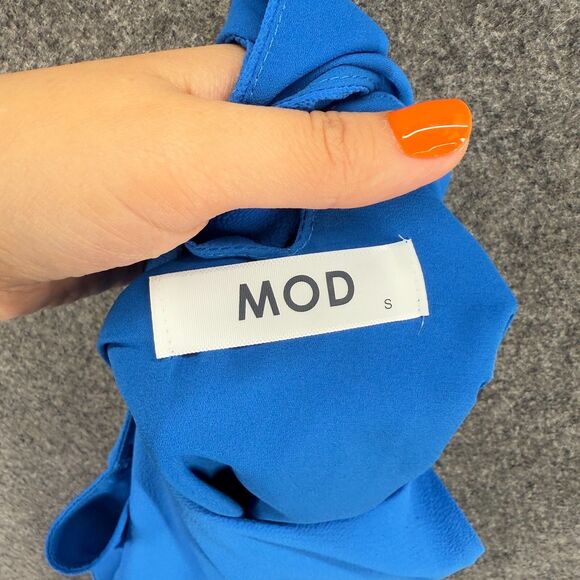 Mod Dress Women S Small Blue Shift Short Sleeveless Lined Hook & Eye Ruffle - Picture 5 of 7